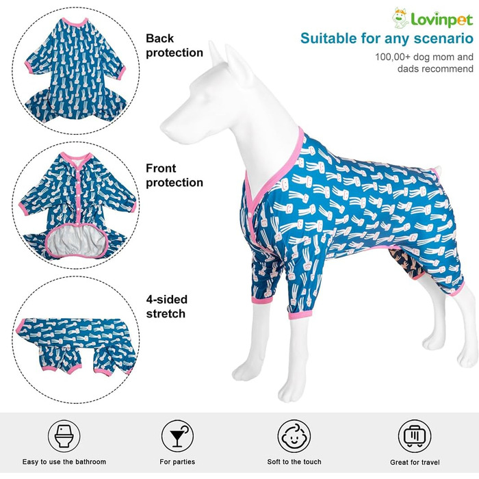 Піжама для собак LovinPet Pitbull, розмір M: блакитний піжамний костюм з принтом восьминога, зручний та легкий для великих собак