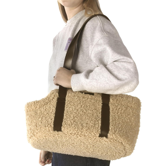 Сумка для собак Pookie Бежева – 50x24x26 см – Фліс з піною – Ручне прання – Страхувальний поводок – Знімний дно – Сумка для зберігання