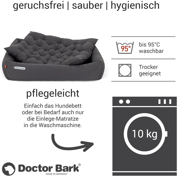 Ортопедичне ліжко для собак Doctor Bark - велике (XXL, 110x100 см) з м'якою підстилкою, сіре, миється до 95°C, гігієнічне