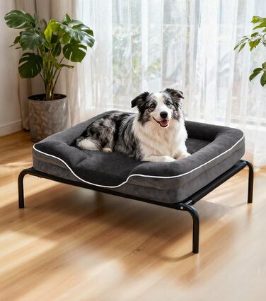 Ортопедичне ліжко для собак великого розміру, м'яке плюшеве, з антиковзною основою, для собак та котів, сіре, 89x63x16 см, знімний чохол