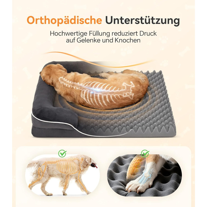 Ортопедичне ліжко для собак великих порід, м'яке, з антиковзною основою, дихаюче, сіре, 100x70x20 см
