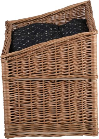 Кішка Будиночок з ротангу прямокутний, двоярусний, з подушкою та вікном (натуральний, чорний)