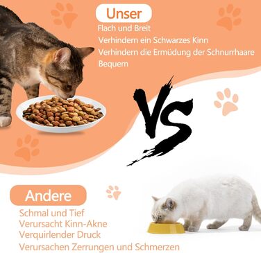 Набір мисок для котів CROUTE 6 шт. з кераміки - широкі миски для котів, анти-високочування, білий колір, з принтом лапки