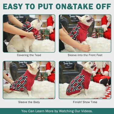 Світер для собак SCENEREAL з візерунком, теплий в'язаний светр з м'яким коміром-горловиною для собак маленьких, середніх та великих порід, цуценят та котів, для осені та зими, на холодну погоду, зелений, розмір Small-Medium