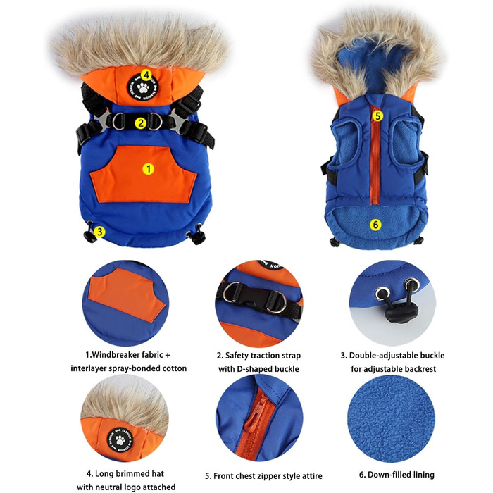 Водонепроникна зимова куртка для собак з флісовою підкладкою та світловідбиваючим дизайном для прогулянок та активного відпочинку. Колір: блакитний L