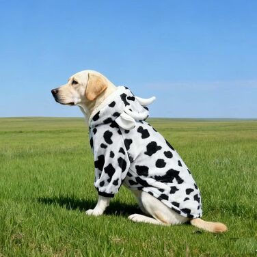 Костюм для собак FLAdorepet на Хелловін: костюм корівки, тепла флісова куртка для великих собак, розмір 6XL (Обхват грудей 89.9 см, вага 27-36 кг), білий/розкішний сад