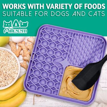 Килимок-лизун для собак та котів, 20 см, з міцними присосками для зняття тривоги та розваг, для купання та дресирування, лопатка та щітка, 2 шт. (фіолетовий та сірий)