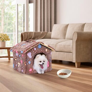 Будка для собак і котів Nobleza, зимостійка, розмір S, 42x39x33 см, портативна, знімний дах, миється, з матрацом, коричнева