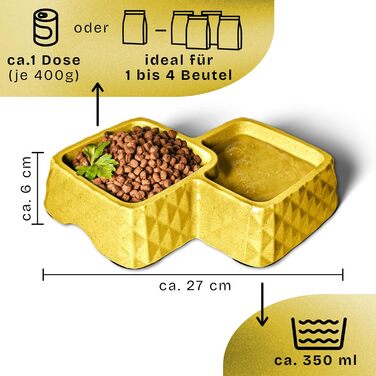 Набір мисок для котів та маленьких собак з бамбука ne&no® - антиковзаюча підставка, 400г корму, 350мл води, жовтий колір