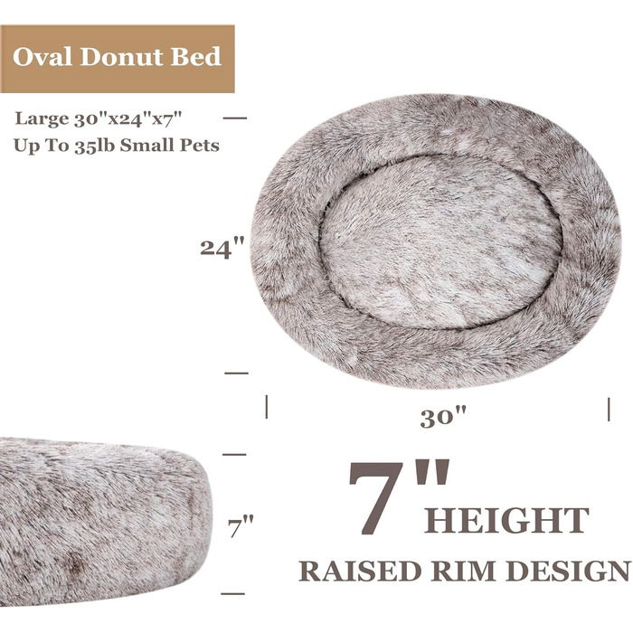 Кругле ліжко для собак Coohom Ovales, штучне хутро, миється, для маленьких та середніх собак, світло-коричневе (76,2 x 91,4 см)