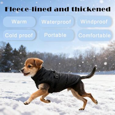 Зимовий одяг для собак ZoneYan, чорний, XS: теплий, водовідштовхуючий, з регулюванням та світловідбиваючими елементами