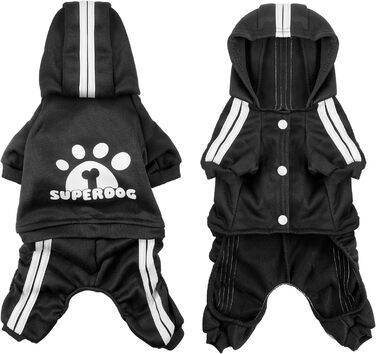 Пуловер для собак LONTEPET з капюшоном, 4 лапи, комбінезон для маленьких собак, цуценят, одяг, теплий светр, зимовий костюм для собак та котів (XL, XXL, чорний)