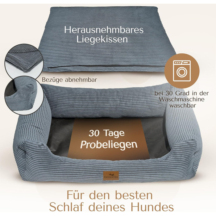 Ортопедичне собаче ліжко Freudentier з корду - миється - знімний лежачий килимок - сертифікат Oeko® TEX - ручної роботи в Європі - для собак маленьких, середніх та великих порід (темно-сірий, L) - 100x70 см