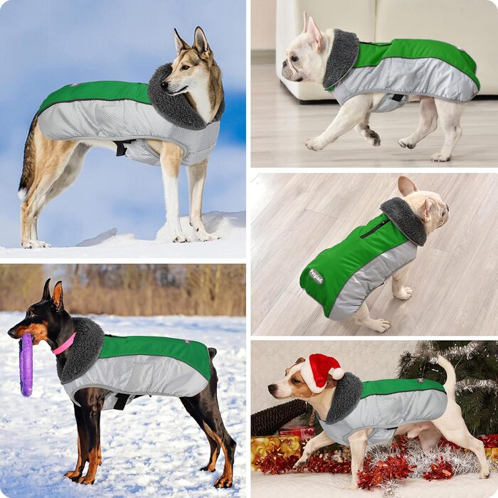 Зимовий одяг для собак, тепла куртка з світловідбиваючими смугами, водонепроникний пуловер на Різдво з отвором для повідка, тепла жилетка для собак малих, середніх та великих порід (Рожевий, M)