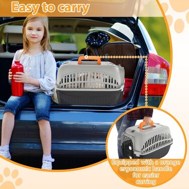 Транспортна переноска для собак та котів Aufun, 48x32x32 см, пластик з металевим ґратом, сіра+чорна