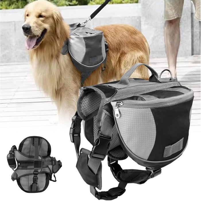 Рюкзак для собак великих порід з бічними кишенями, регульований, для подорожей, кемпінгу, міста та авто