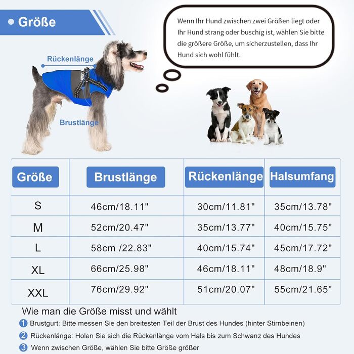 Зимова куртка для собак, дихаюча та водонепроникна - шлейка для собак з світловідбиваючими смугами - теплий одяг для собак малих та середніх порід та цуценят S, темно-синій