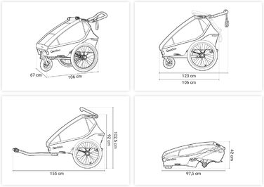 Qeridoo Kidgoo 1 Navy Blue - Причіп для велосипеда, прогулянковий візок для дітей, тренажер для ходьби, 38л, з амортизацією та ARS