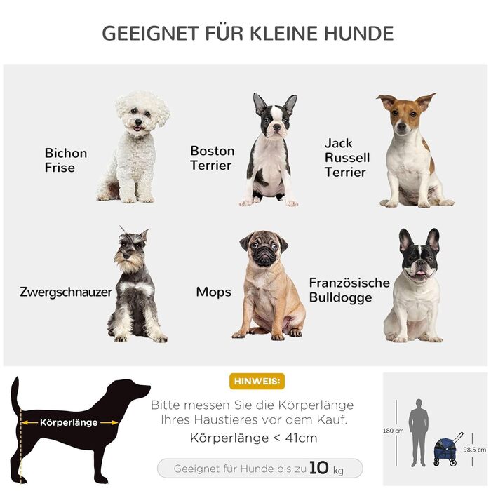 PawHut 2-в-1 візок для собак та котів з дощемником, складна конструкція, з 2 страхувальними ремінцями, для маленьких собак та котів, Оксфорд, темно-синій