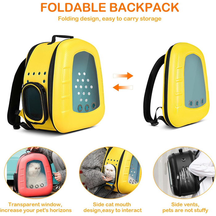 Рюкзак-переноска для кота та собаки ALLSOPETS Bubble, жовтий. Зручний рюкзак-переноска для котів та собак, для подорожей, прогулянок та походів. Відкидна підстилка.