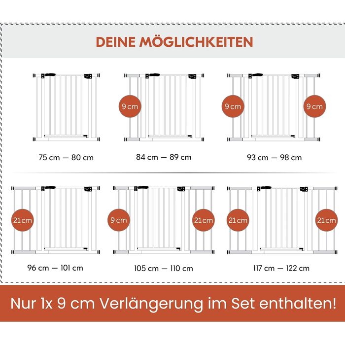 Захисне ворота для дітей Hauck Clear Step Autoclose 2, білий колір, ширина 75-80 см, висота 77 см, самозакривне, без свердління