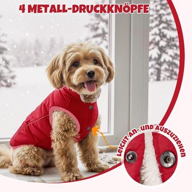 Зимовий теплий пуховик для собак - пуховик від снігу з відбиваючими смугами та кишенями, водовідштовхуючий, для маленьких та середніх собак (Червоний, M)