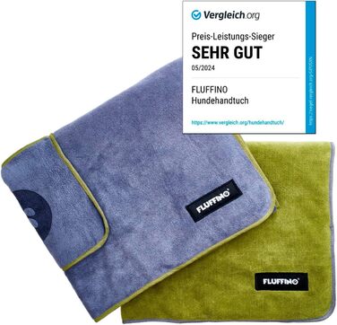 Рушники для собак 2 шт. - 90x50 см, мікрофібра | Швидковисихаючі, надзвичайно поглинаючі, для маленьких та середніх собак, сірий та зелений | Можна прати при 60°C