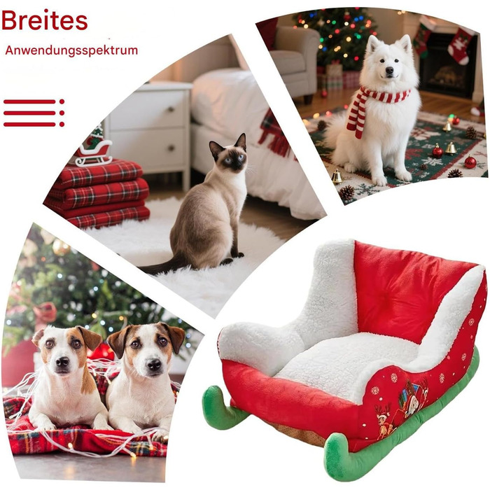 Ліжко для тварин у вигляді санча, 64x45x33 см. Зимове ліжко для собак, ліжко-санча для тварин, подушка-санча на Різдво. Для дому, балкону, внутрішнього та зовнішнього використання.
