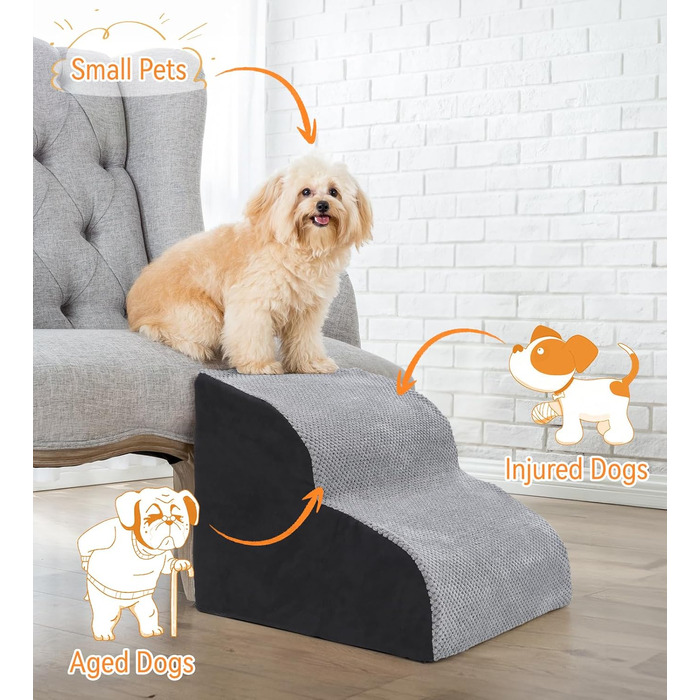 Сходинка для собак Fellie: портативна, 2-ступенева, знімний чохол, для маленьких собак та котів, сіра