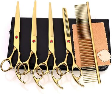 Набір ножиць для грумінгу собак, нержавіюча сталь, набір ножиць для догляду за домашніми тваринами, ножиці для грумінгу з гребінцем для собак та котів, чорний (золотий)