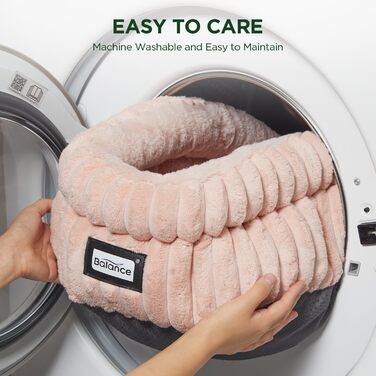 Кругле ліжко для котів BALANCE, м'яке, з плюшевого штучного хутра, з неслизьким дном, 60х60х23 см, зимовий колір білий/лісовий горіх