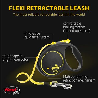 Рулетка-поводок для собак FLEXI New Fun Neon, 4,8 м, до 50 кг, чорний з неоном, автоматичний, зручний і стильний