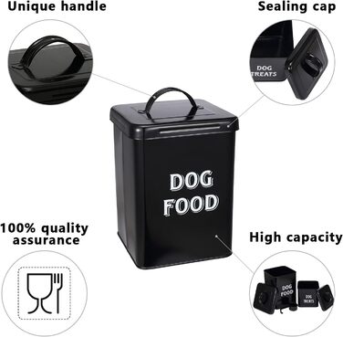 Контейнер для корму Morezi (2 шт.): сталь, з кришкою, ложка. Підходить для корму собак, котів та інших тварин. Білий/Чорний