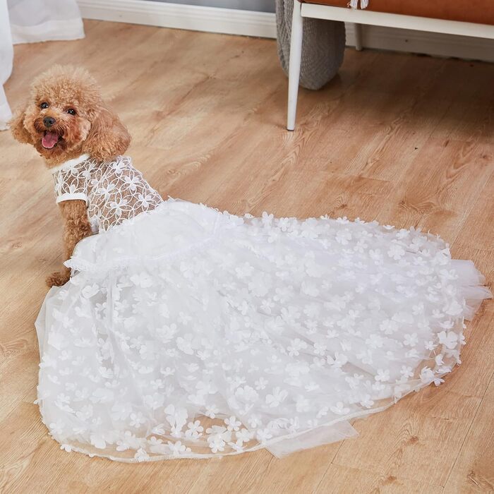 Сукня для собак з тюлем та знімним шлейфом для маленьких та середніх собак - костюм принцеси для святкування дня народження, розмір S