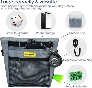 Сумка для ласощів для собак, багатофункціональна сумка для прогулянок з силіконовим кишеньком, мішок для корму для дресирування собак та дозатор ласощів, ідеальна для активного відпочинку на вулиці (Чорний 4 чашки) (6. Сірий 4 чашки)