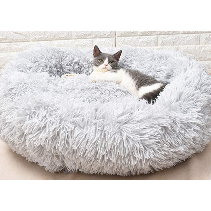 Заспокійливе ліжко для собак, пончик для великих собак, тепле, екстра велике, штучне хутро, ліжко для домашніх тварин, самонагріваюче, кругле, плюшеве, ліжка для собак великих та середніх порід, прання можливе (сірий, XXL)