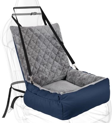 Автомобільний лежак для собак маленьких та середніх порід – м'який плюшевий лежак з кишенею для зберігання, стійкий до подряпин, для заднього та переднього сидіння, з ременем безпеки, блакитний, колір 03