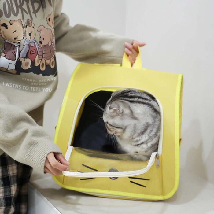 Сумка-переноска для кота, рюкзак для тварин з сіткою, складна, для котів та собак (жовтий)