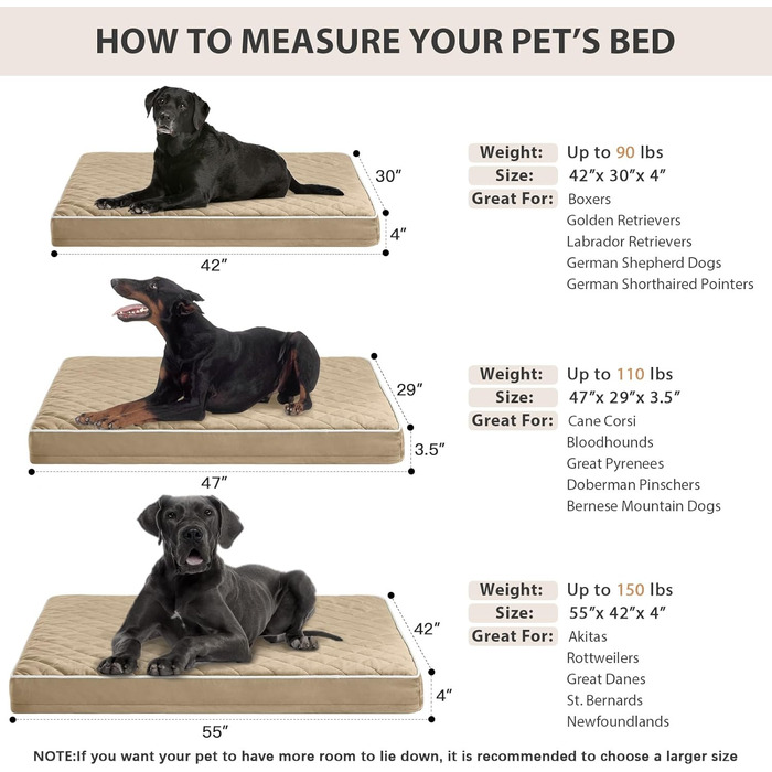Ортопедичне собаче ліжко WNPETHOME XL, водонепроникне, велике, знімний та пральний чохол, антиковзаюча підкладка, Eierkisten-піна, 104x69x10 см (Колір: Коричневий)