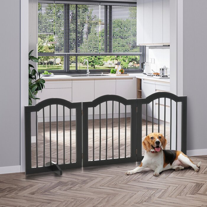 PawHut Dog Gate Плоский, Бар'єр для собак, Захисна сітка, стійка, складна, 154.5x29.5x61см, дерево, чорна