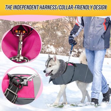 Зимовий собачий одяг SlowTon: водонепроникний, регульований, з флісовою підкладкою та капюшоном, для малих, середніх та великих собак, Tarngrün (Fuchsie, M)