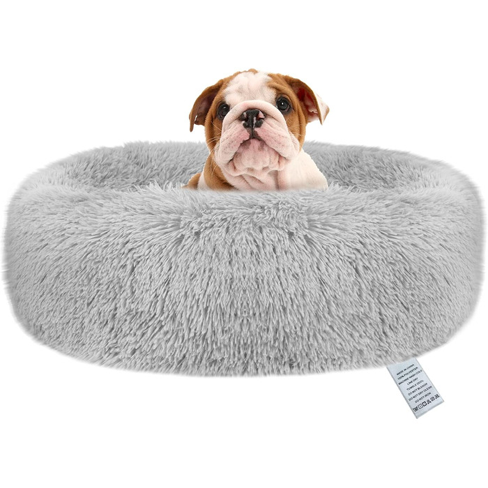 Кругле ліжко для собак OKPOW Donut: м'яке, затишне, антистрес для маленьких собак та котів, Ø60 см, світло-сірий