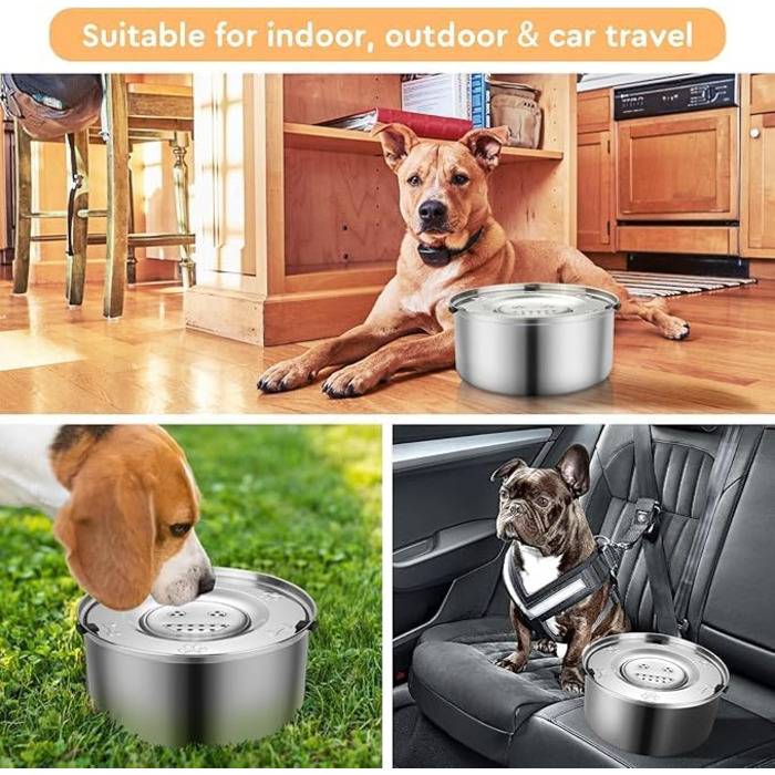 Миска для собак QANIUOS 3L з нержавіючої сталі з антиковзним дном, миска для собак, не протікає, захищена від бризок, плаваюча миска, без бруду, для середніх та великих собак