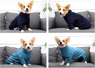 Теплий зимовий одяг для собак, флісовий пуловер з ніжками, регульований халат для тварин з капюшоном для коргі, підходить для цуценят, маленьких, середніх та великих собак (Колір: Синій, Розмір M Синій)