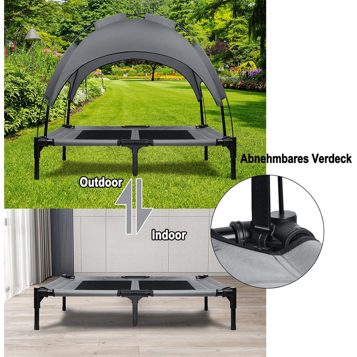 Лежанка для собак з дахом, піднята лежанка для собак, собаче ліжко, диван для собак, місце для сну для великих собак до 50 кг, для використання в приміщенні та на вулиці (92x76x92 см, L)