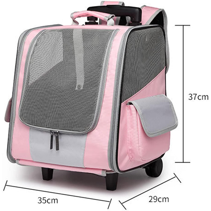 Транспортна сумка на колесах для собак та котів, сумка-переноска з віконцем, рожева, 35x29x37 см