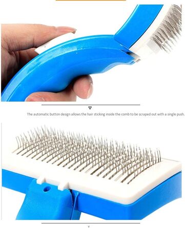 Професійна щітка для грумінгу собак та котів: викрутна головка, гребінець з крапками, синього кольору