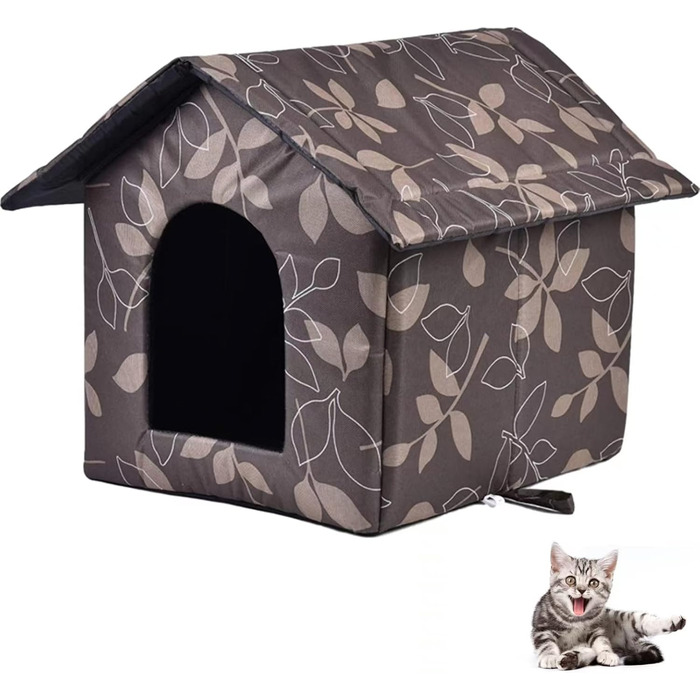 Кіт Будинок для вулиці MUYYIKA, зимостійкий, водонепроникний, для котів та тварин, 33x30x35 см, листяний
