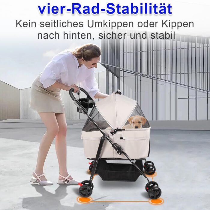 Візок для собак та котів OHMG Hundebuggy, сірий, до 25 кг, 4 колеса, складна конструкція, з сіткою та тримачем для напоїв