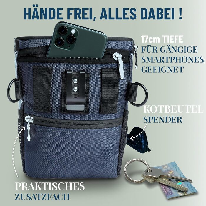 Сумка для ласощів для собак GIZZY® Original з капюшоном від дощу | Сумка для ласощів на одні руки | Ідеальна для дресирування та виховання цуценят | Сумка для прогулянок з собакою [Блакитна] Блакитно-L (з капюшоном)